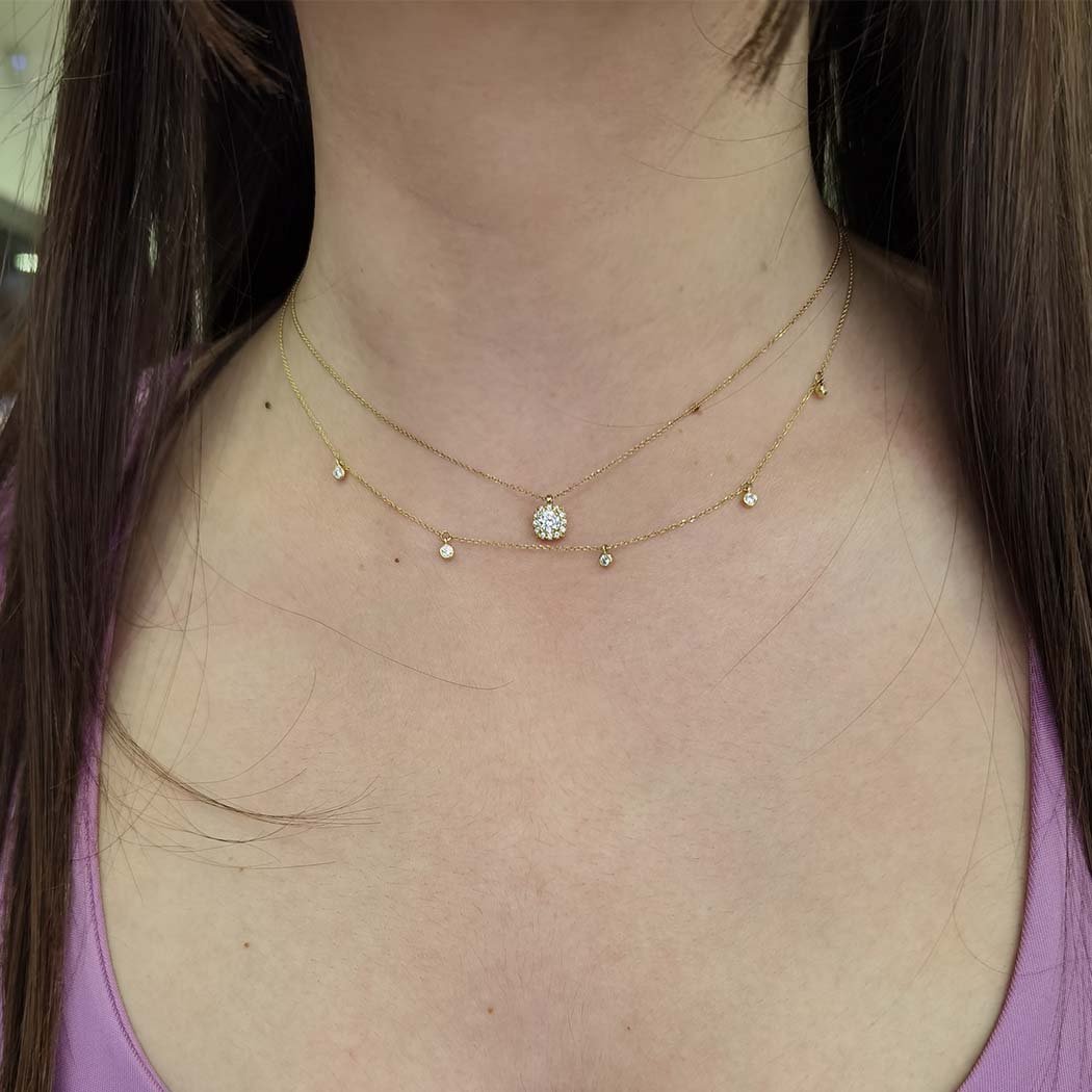 Χρυσό κολιέ ροζέτα Κ14 με ζιργκόν